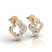 Clover Diamond Stud Earrings-18Kt Gold vermeil